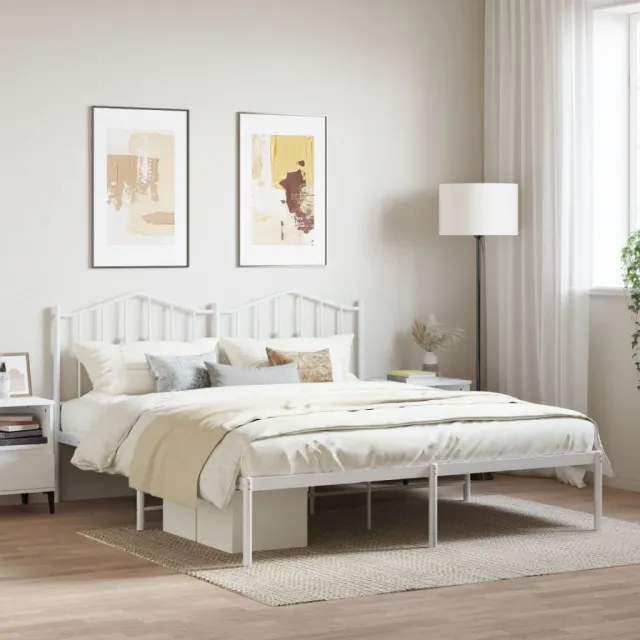 vidaXL Bedframe met hoofdbord metaal wit 160x200 cm