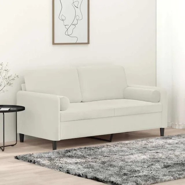 vidaXL Tweezitsbank met sierkussens 140 cm fluweel crèmekleurig
