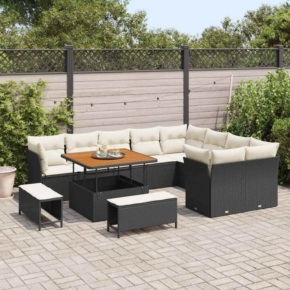 vidaXL Tuinbankenset 12 st Zwart poly rattan, foto 3