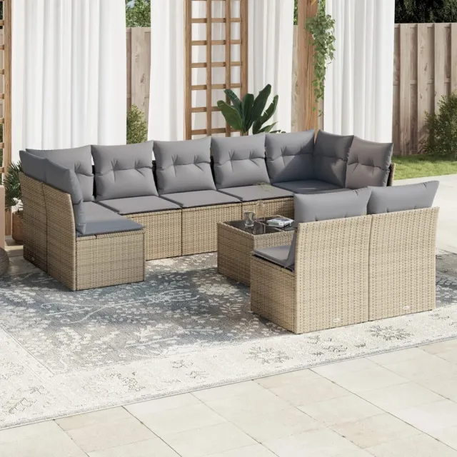 vidaXL 10-delige Loungeset met kussens poly rattan beige, foto 2