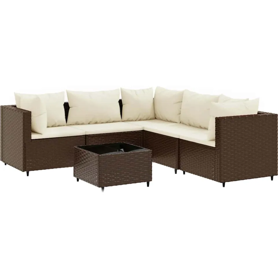 vidaXL 6-delige Loungeset met kussens poly rattan bruin, foto 3