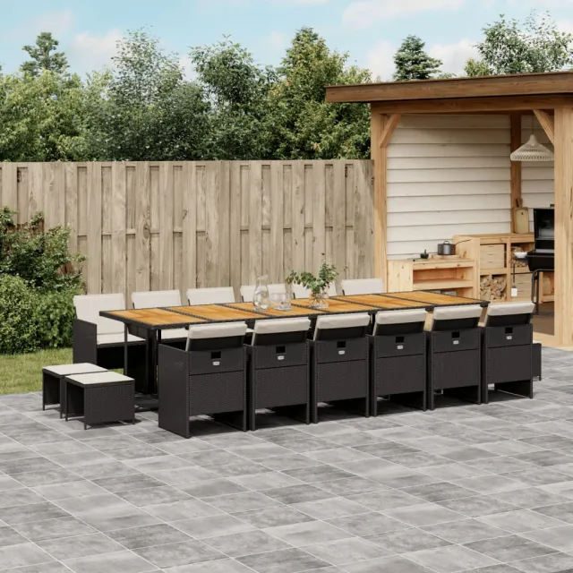 vidaXL 17-delige Tuinset met kussens poly rattan zwart, foto 2