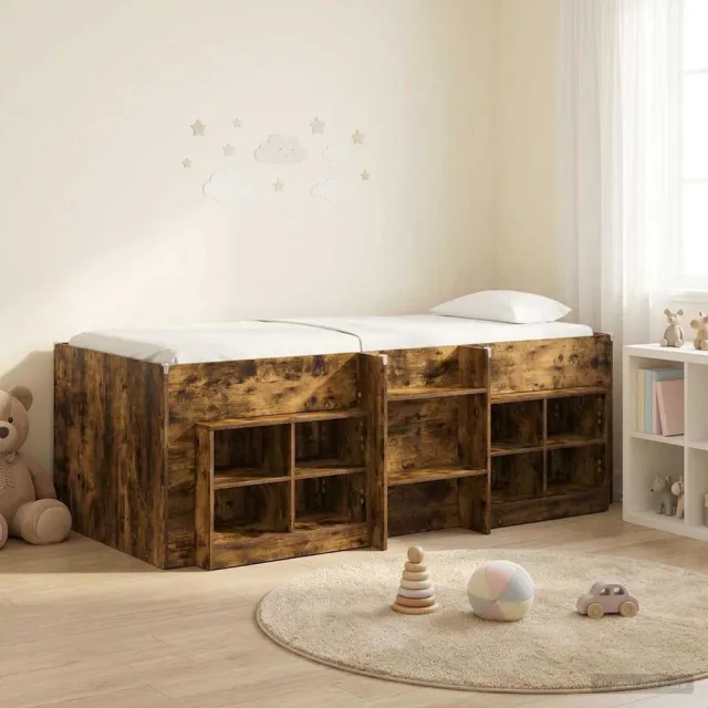 vidaXL Loft Bed Frame met Kast 3 st Gerookt eiken Bewerkt hout Bruin