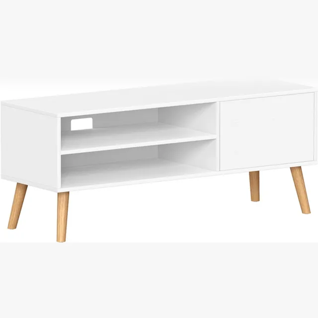 MAZAZU Tvmeubel - Wit met houten poten - Industrieel - 120x40x49.5
