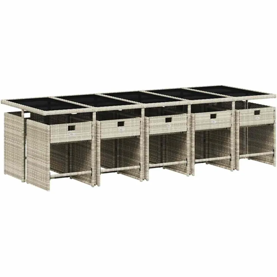 vidaXL 11-delige Tuinset met kussens poly rattan lichtgrijs grijs, foto 3