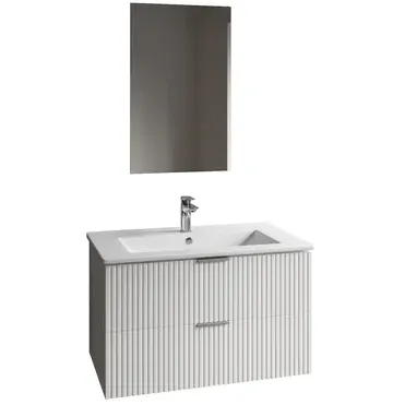 Aurlane Badmeubelset Amelia 80cm - Wit - Met Spiegel En Wastafel - Met 2 Lades - Met Witte Wastafel