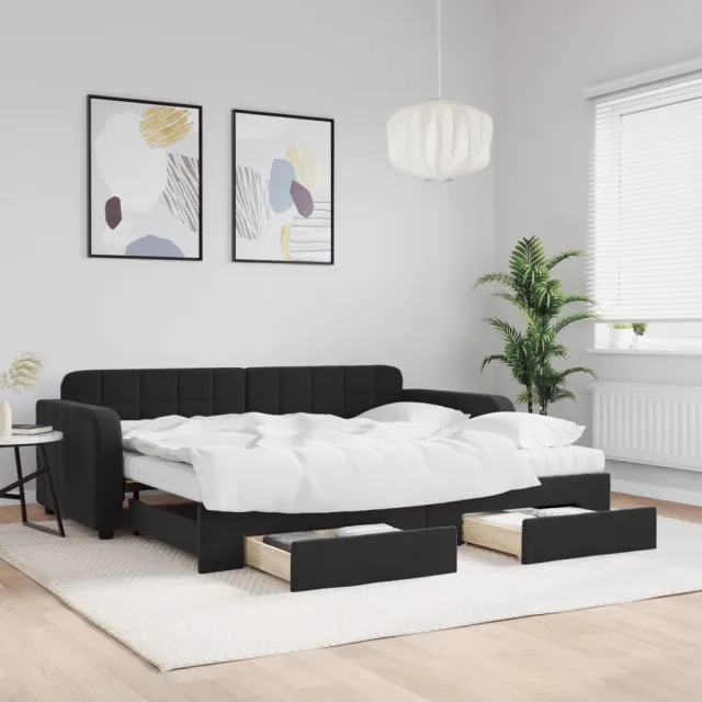 vidaXL Slaapbank met onderschuifbed en lades 90x200 cm fluweel zwart
