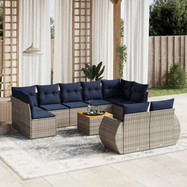 vidaXL 10-delige tuinbankset met kussens, grijs polyrotan, foto 2