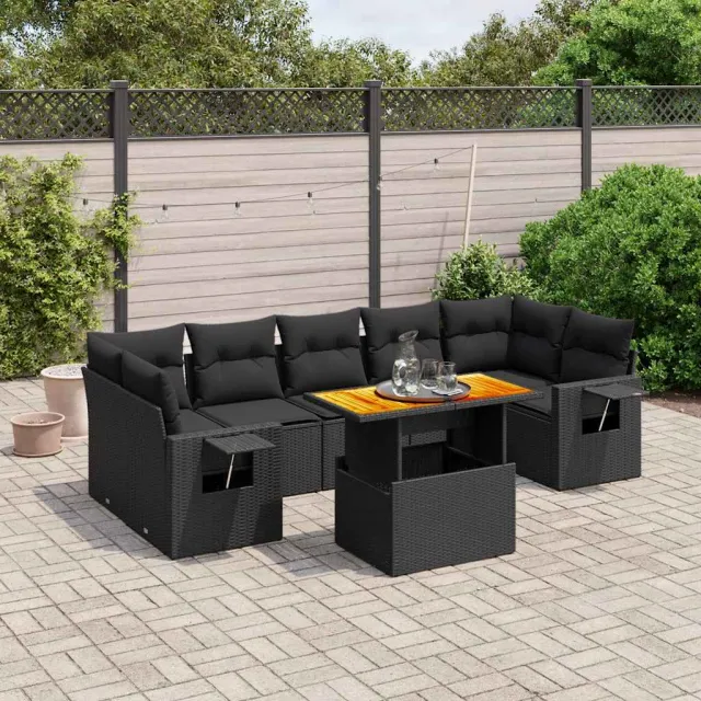 vidaXL 8-delige Loungeset met kussens poly rattan zwart, foto 2