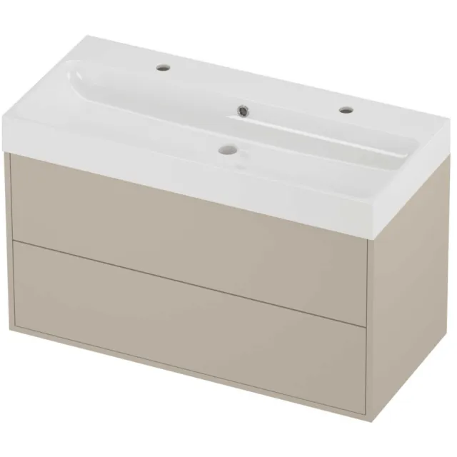 Proline Podium Badmeubelset Polystone Loft In Kader 100x46x62 cm Glans Wit Soft Linen Beige