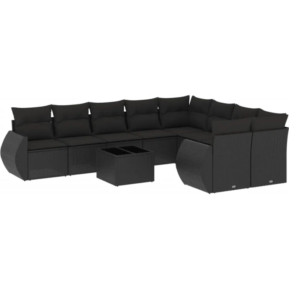 vidaXL 10-delige Loungeset met kussens poly rattan zwart