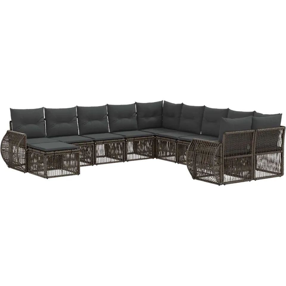 vidaXL Tuinbankenset 11 st 11-zits Grijs poly rattan, foto 3