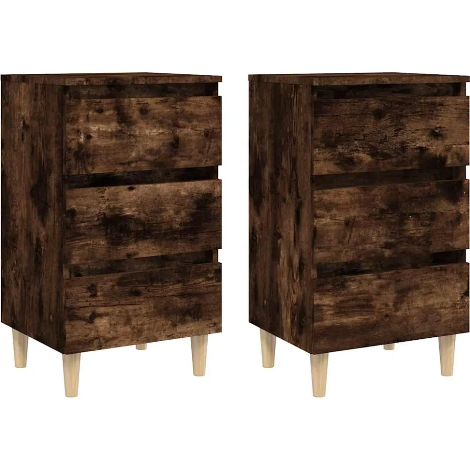 vidaXL Nachtkastjes 2 st met houten poten 40x35x69 cm gerookt eiken, foto 3