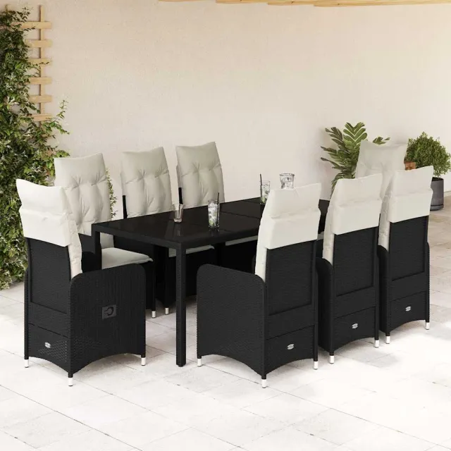 vidaXL 9-delige Bistroset met kussens poly rattan zwart, foto 2