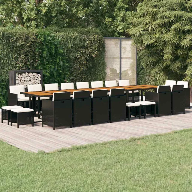 vidaXL 21-delige Tuinset met kussens poly rattan zwart