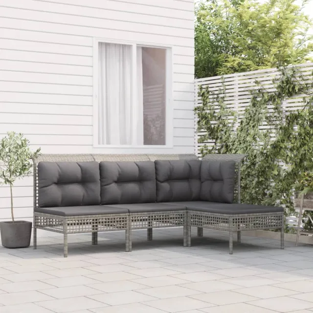 vidaXL 4-delige Loungeset met kussens poly rattan grijs, foto 2