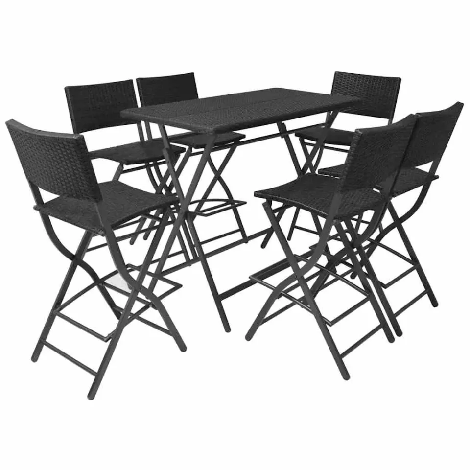 vidaXL 7-delige Tuinset inklapbaar staal poly rattan zwart, foto 3
