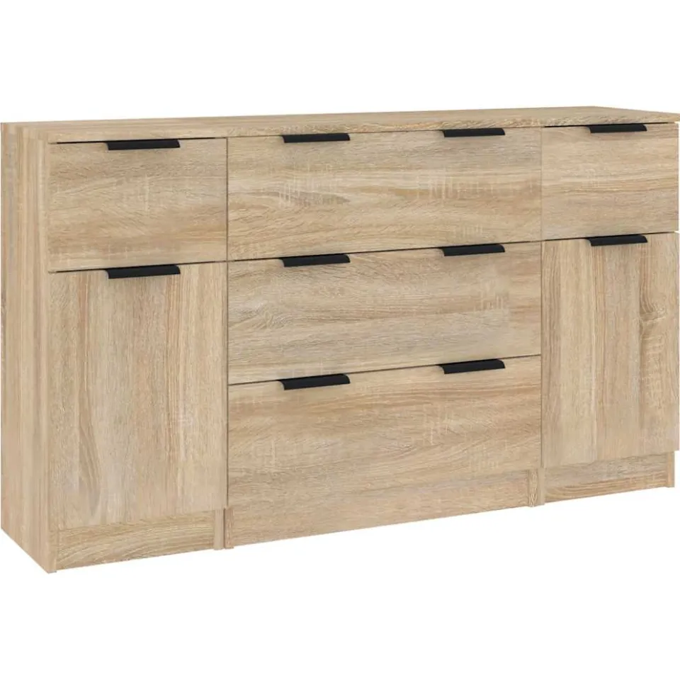 vidaXL 3-delige Dressoirset bewerkt hout sonoma eiken Bruin