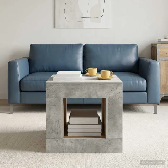 vidaXL Salontafel Beton Grijs 51.5 x 50 x 50 cm Bewerkt hout, foto 2