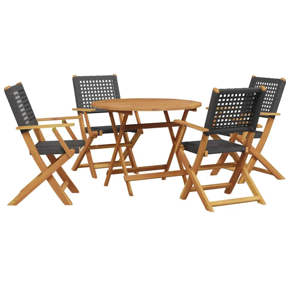 vidaXL 5-delige Tuinset poly rattan en massief hout zwart, foto 3