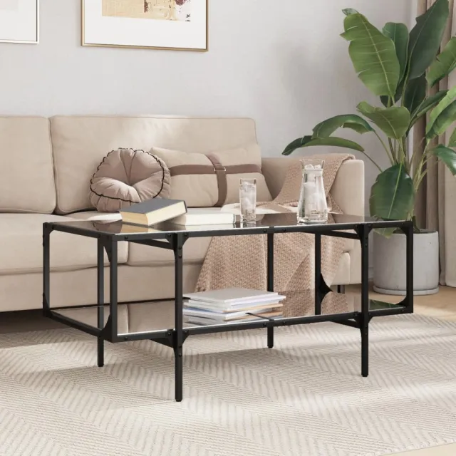 vidaXL Salontafel met zwart glazen blad 98,5x50x45 cm staal, foto 2
