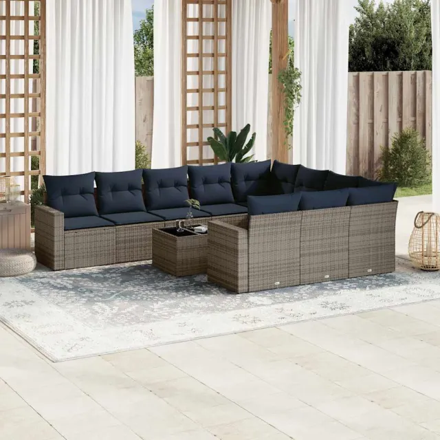 vidaXL 11-delige Loungeset met kussens poly rattan grijs, foto 2