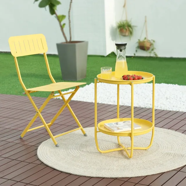 en.casa Tuintafel Sandefjord bijzettafel rond metaal 57,5xØ40 cm geel [en.casa]
