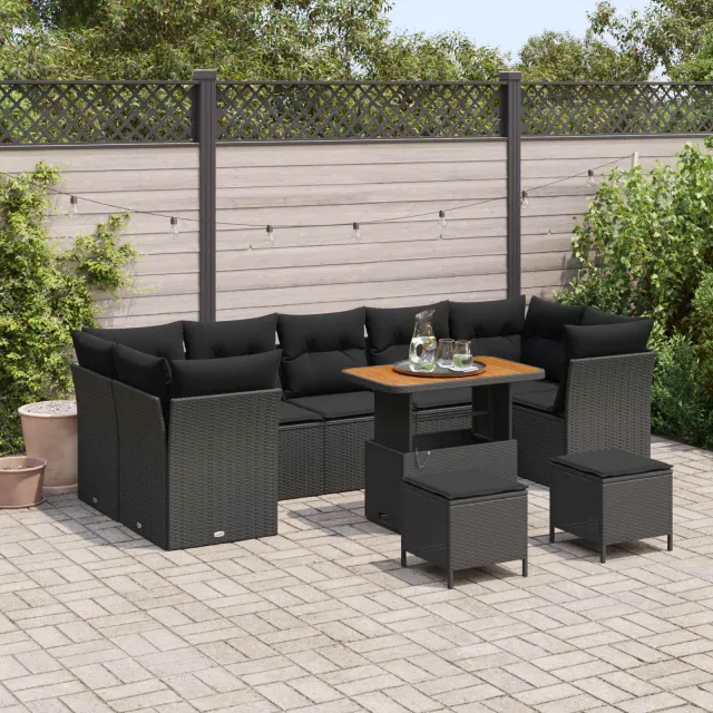 vidaXL Tuinbankenset 10 pcs Zwart poly rattan, foto 2