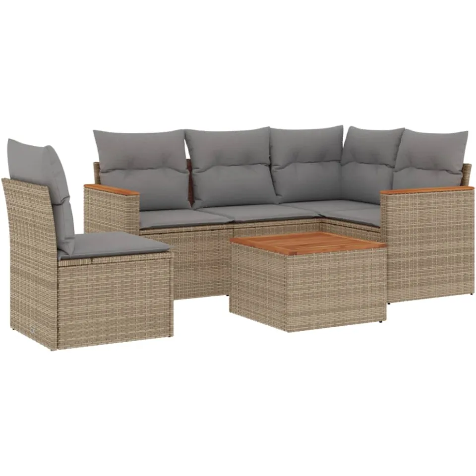 vidaXL 6-delige Loungeset met kussens poly rattan gemengd beige, foto 3