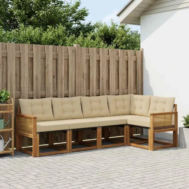 vidaXL Buiten bankenset 5 st 5-zits Natuurlijk en Beige