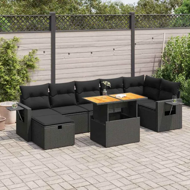 vidaXL 5-delige Loungeset met kussens poly rattan acacia zwart, foto 2