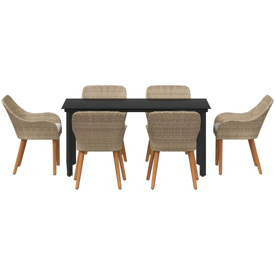 vidaXL Tuin eettafelset 7 st Beige poly rattan, foto 2
