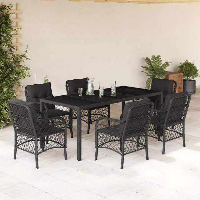 vidaXL 7-delige Tuinset met kussens poly rattan zwart, foto 2
