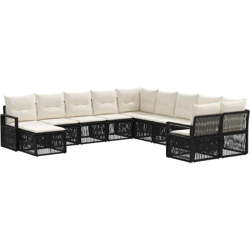 vidaXL Tuinbankenset 11 st 11-zits Zwart poly rattan, foto 3