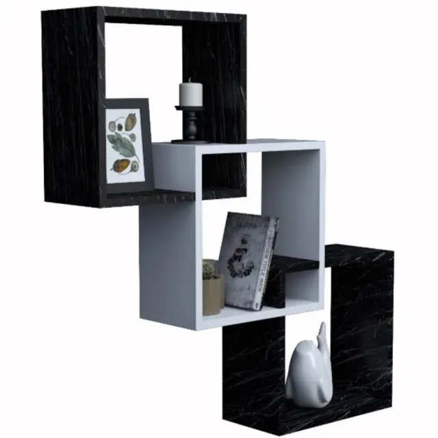 Moka Park Houten Boekenplank - Wandkast - Wandvitrine - Boekenkast - Vakkenkast - Boekenrek - 3 Vakken Wandkast - Zwart/Wit