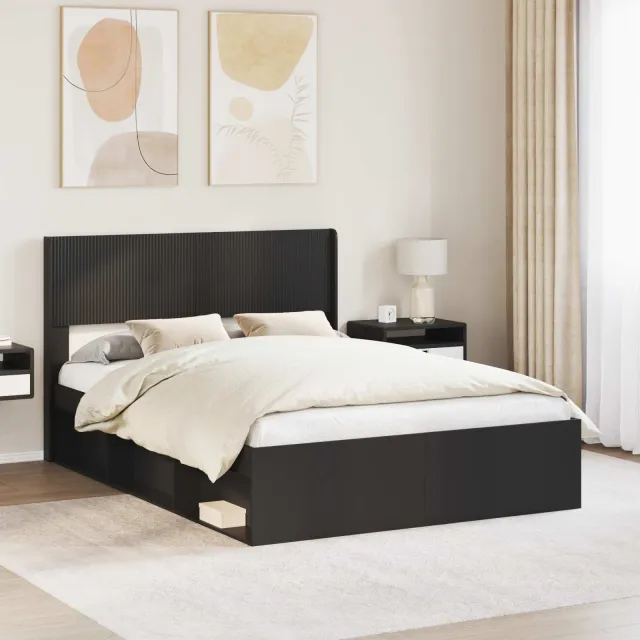 vidaXL Bedframe met opbergruimte en hoofdbord Zwart 120 x 190 cm
