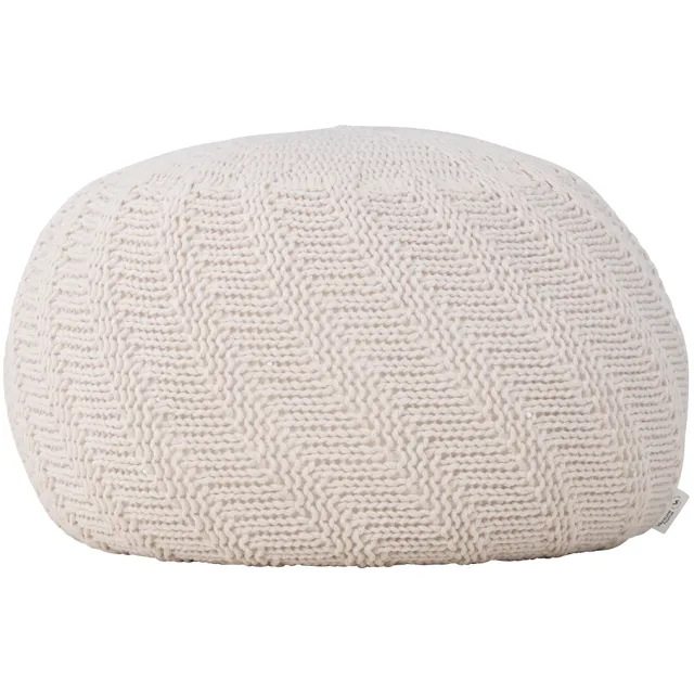 Nest living Dina ronde gebreide poef crème - Ø 45 cm