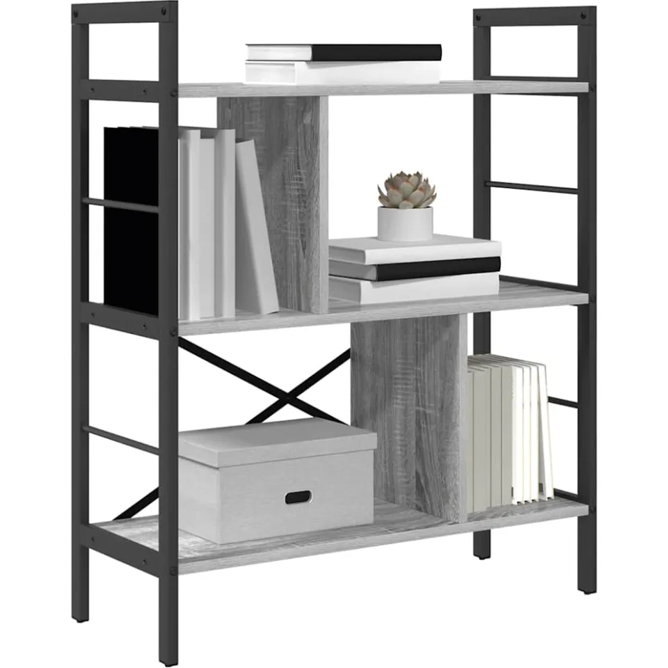 vidaXL Boekenkast 5-laags 75 x 30 x 91 cm Bewerkt hout Grijs Sonoma