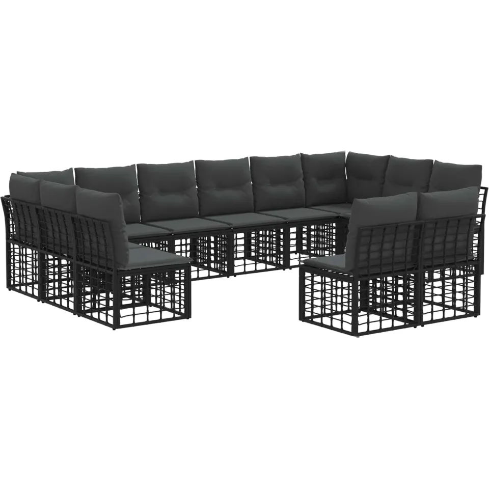 vidaXL Buiten bankenset 12 st 12-zits Zwart en Donkergrijs Polyester, foto 3