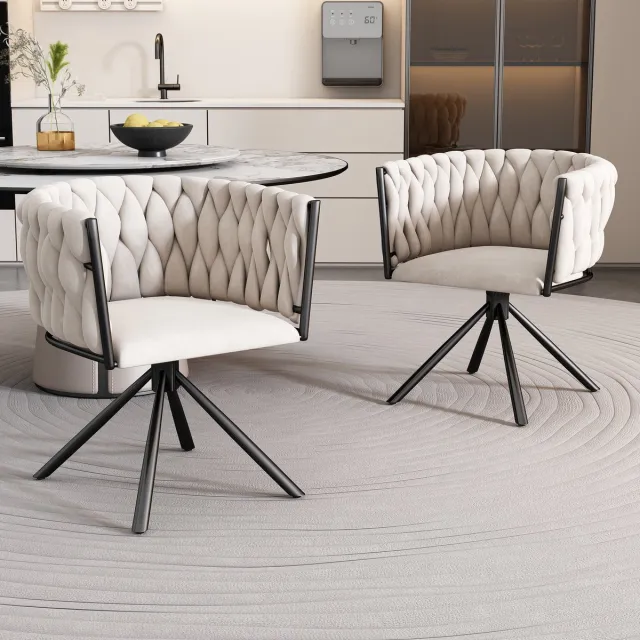 MODENUIT Eetkamerstoel - Set van 2 - Draaibaar met Gebogen Rugleuning - Voor Eetkamer en Woonkamer - Fluweel Beige