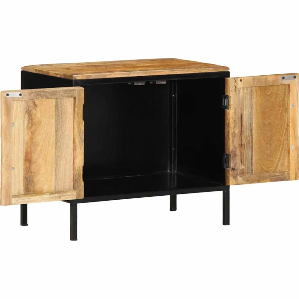vidaXL Nachtkastje Bruin en zwart 50 x 30 x 45 cm Massief Mango Hout, foto 2