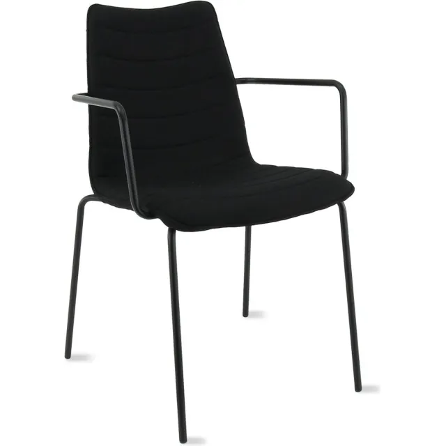 Workliving Verona Eetkamerstoel / Vergaderstoel - Met Armleuningen - stof Mirage zwart - frame zwart Zwart - Zwart - Armleuningen