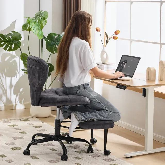REDOM Bureaustoel - 360° draaibaar - In hoogte verstelbaar met voetensteun - Zonder armleuningen - Homeoffice en meditatie - Stof - Grijs - 67 x 80 x 84 cm