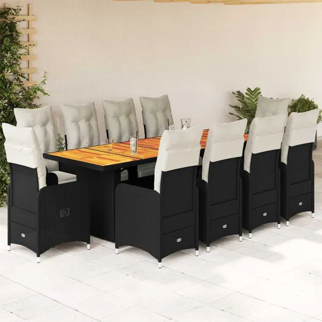 vidaXL 11-delige Bistroset met kussens poly rattan zwart, foto 2