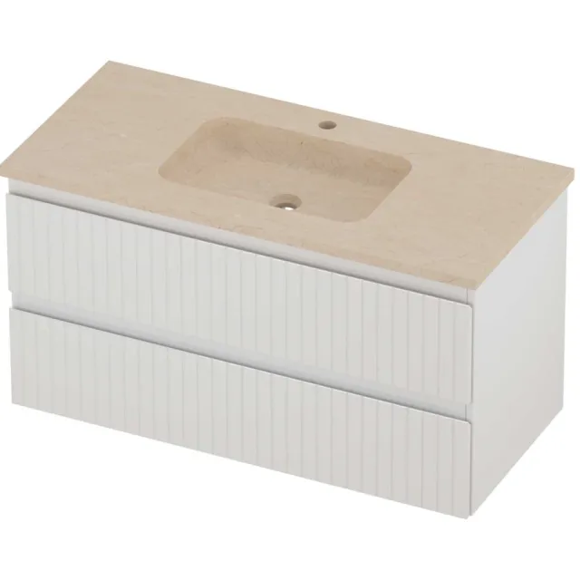 Proline Rollo Badmeubelset Hardsteen Elegant Gefreesd 100x46x54 cm Sand Stone Glans Wit