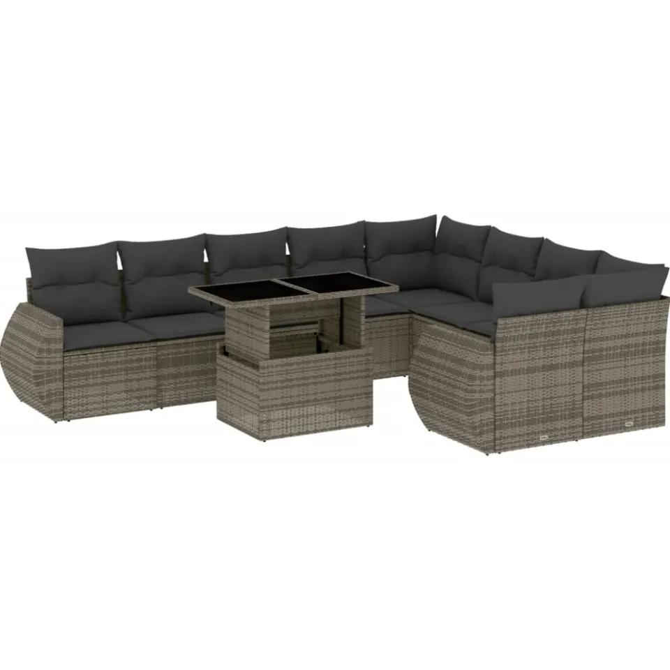 vidaXL 10-delige Loungeset met kussens poly rattan grijs, foto 3