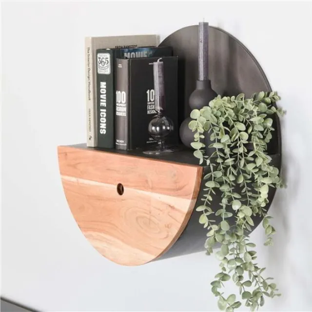 Meubelplaats Wandschap half moon Ø50 met lade - acacia naturel massief acacia naturel