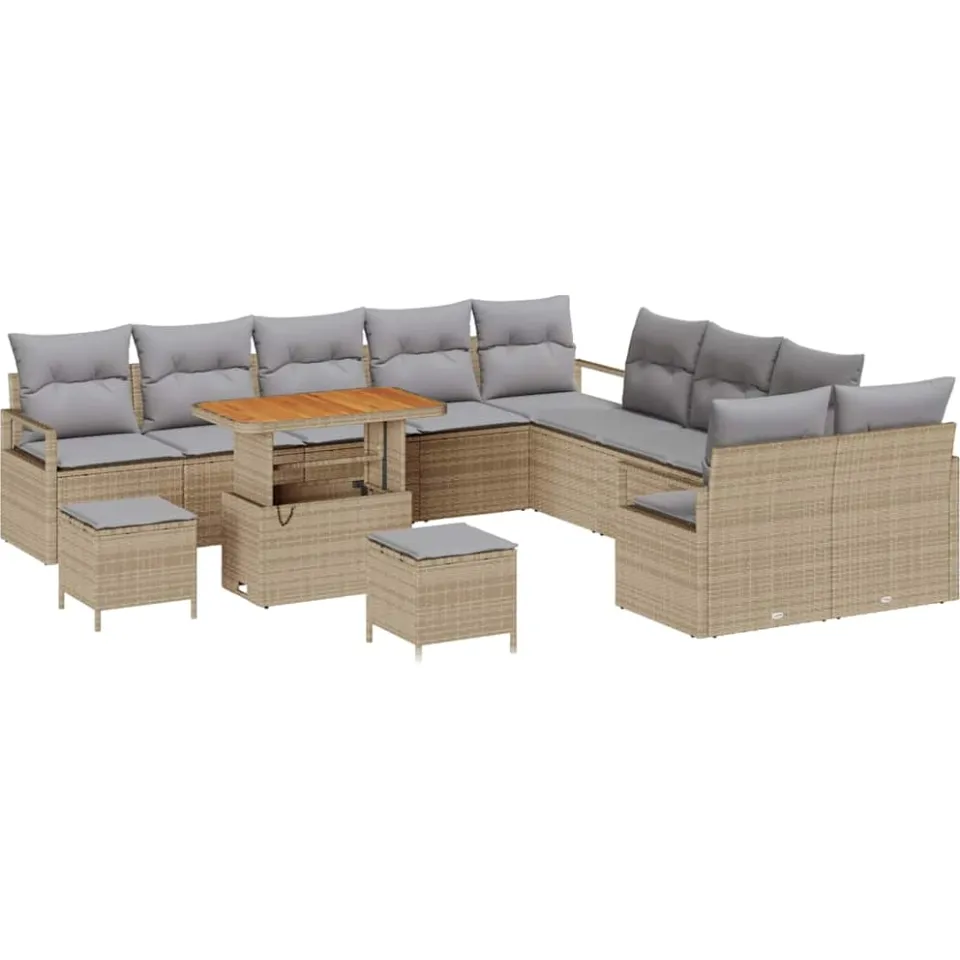 vidaXL Tuinbankenset 13 st Beige poly rattan