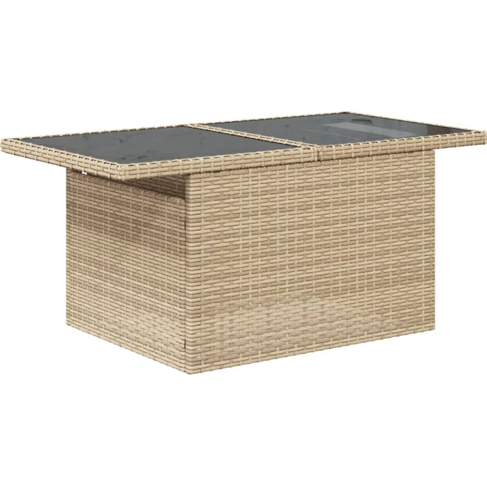 vidaXL Tuintafel met glazen blad 100x55x73 cm poly rattan beige, foto 4