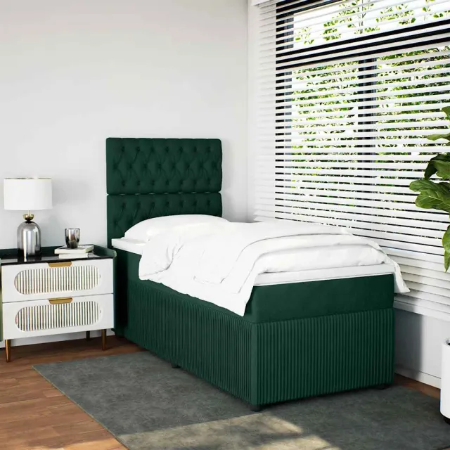 vidaXL Boxspring met matras fluweel donkergroen 90x190 cm groen
